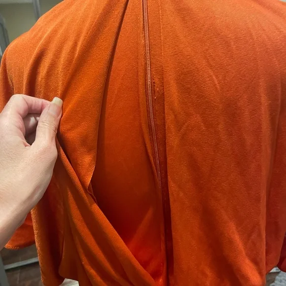 Vintage 1970’s Beautiful High Neck Orange Gown With Attached Overlay - Picture 9 of 12